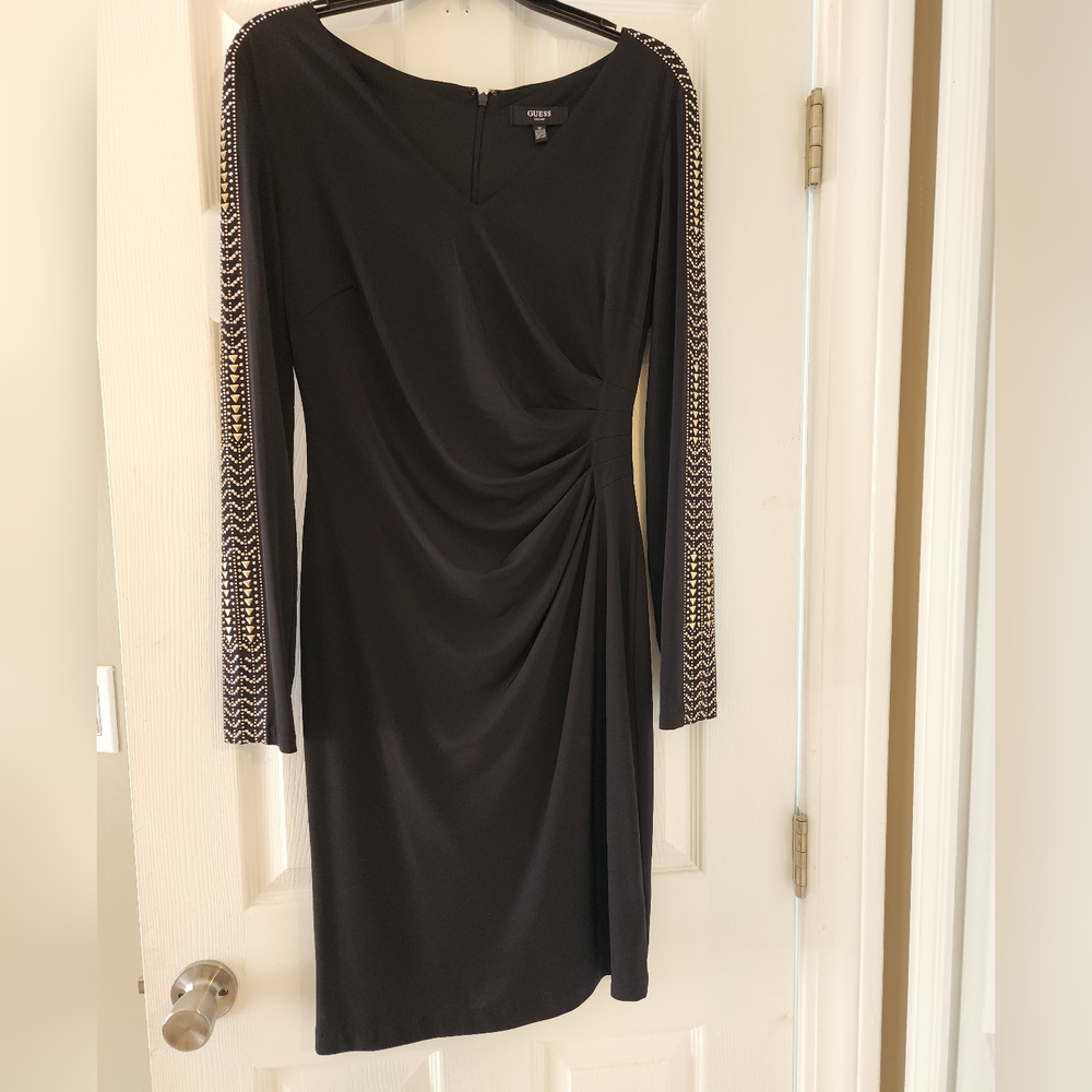 Guess Black Long Sleeve Dress with Embellished Sleeves